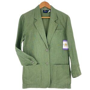Vintage Liz Sport Womens S Army Green Linen Blazer Jacket Career Academia Preppy